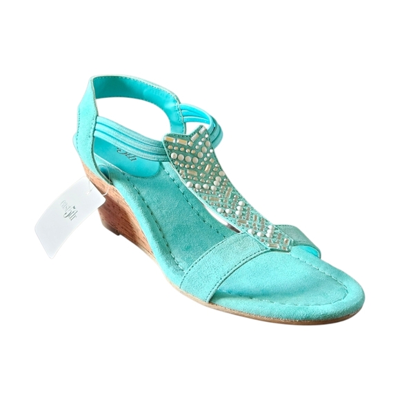 EAST 5TH Women's Turquoise Wedge Sparkle Rhinestone High Heel Sandal NIB Size 5M - Picture 6 of 16